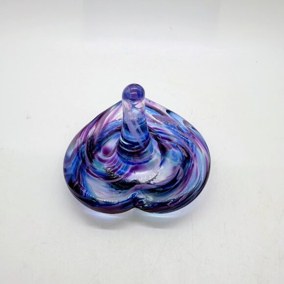 Purple Blue Swirl Glass Eye Studio Hand-Blown Glass Heart Ring Holder Seattle 3" - Picture 4 of 15